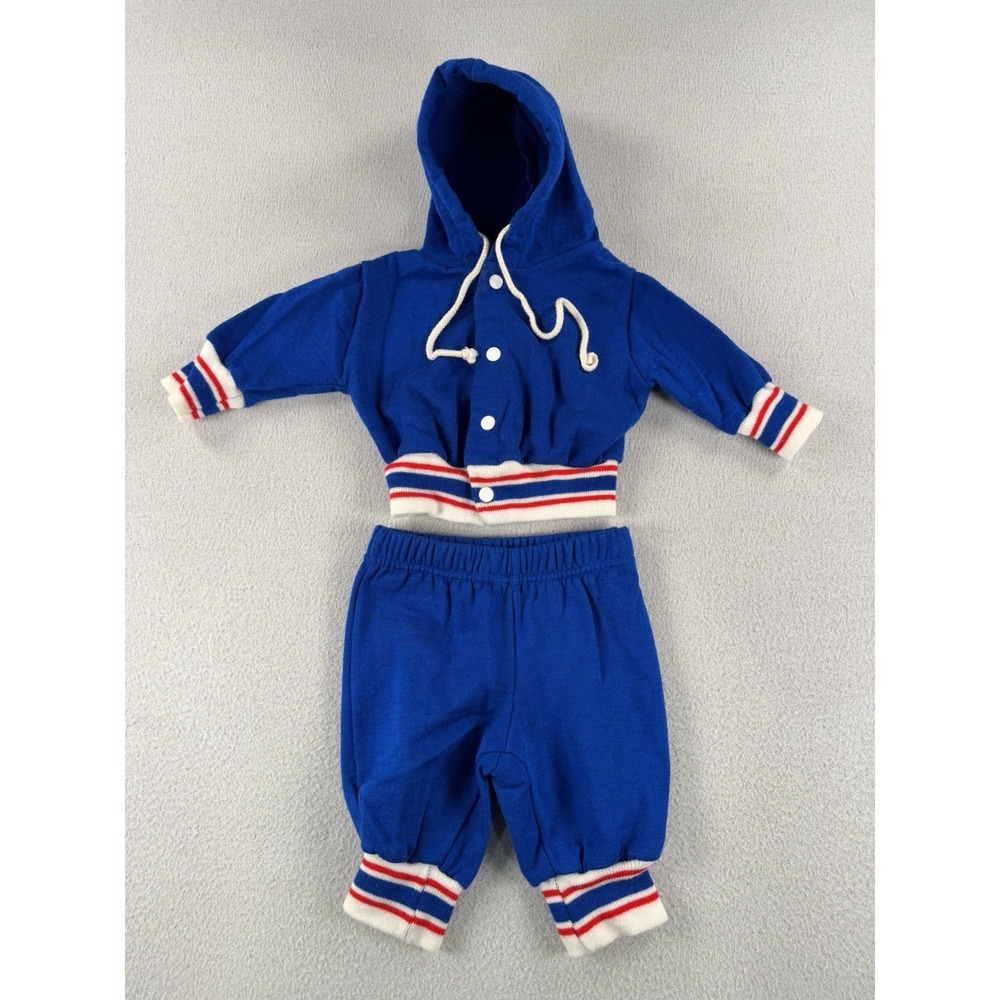 VTG Sears Baby Two Piece Track Suit Outfit Stripes NEWBORN Blue White Red